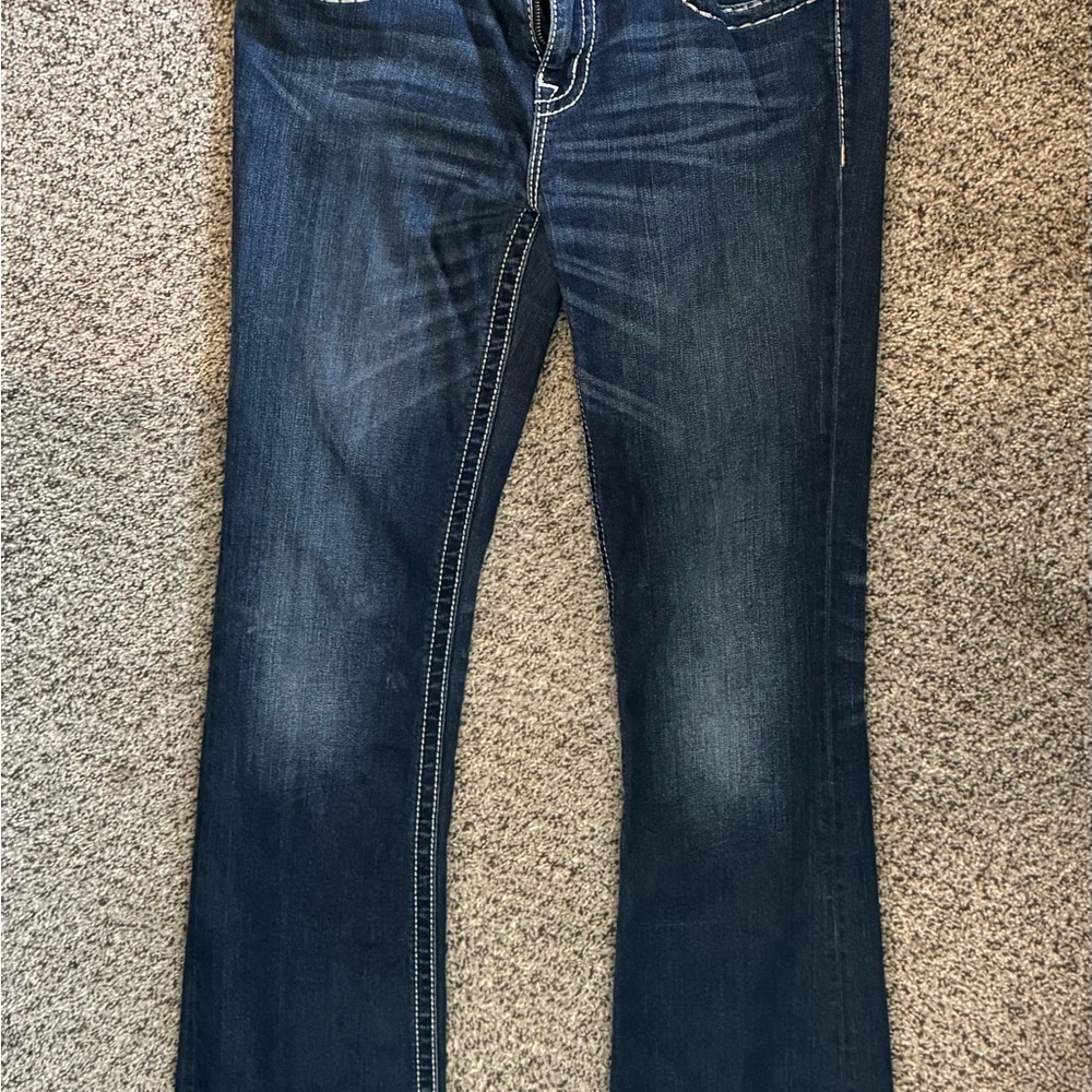 Blue Boot Cut Jeans with Vintage Fading